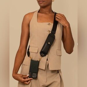 Bandolier Black Leather Phone Case with Gold Accents Lana Glasses Strap & Hailey